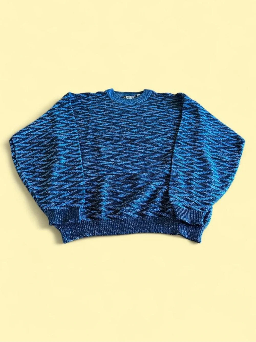 Vintage Street Closed Textured Knit Sweater Blue Black Men’s M Crewneck